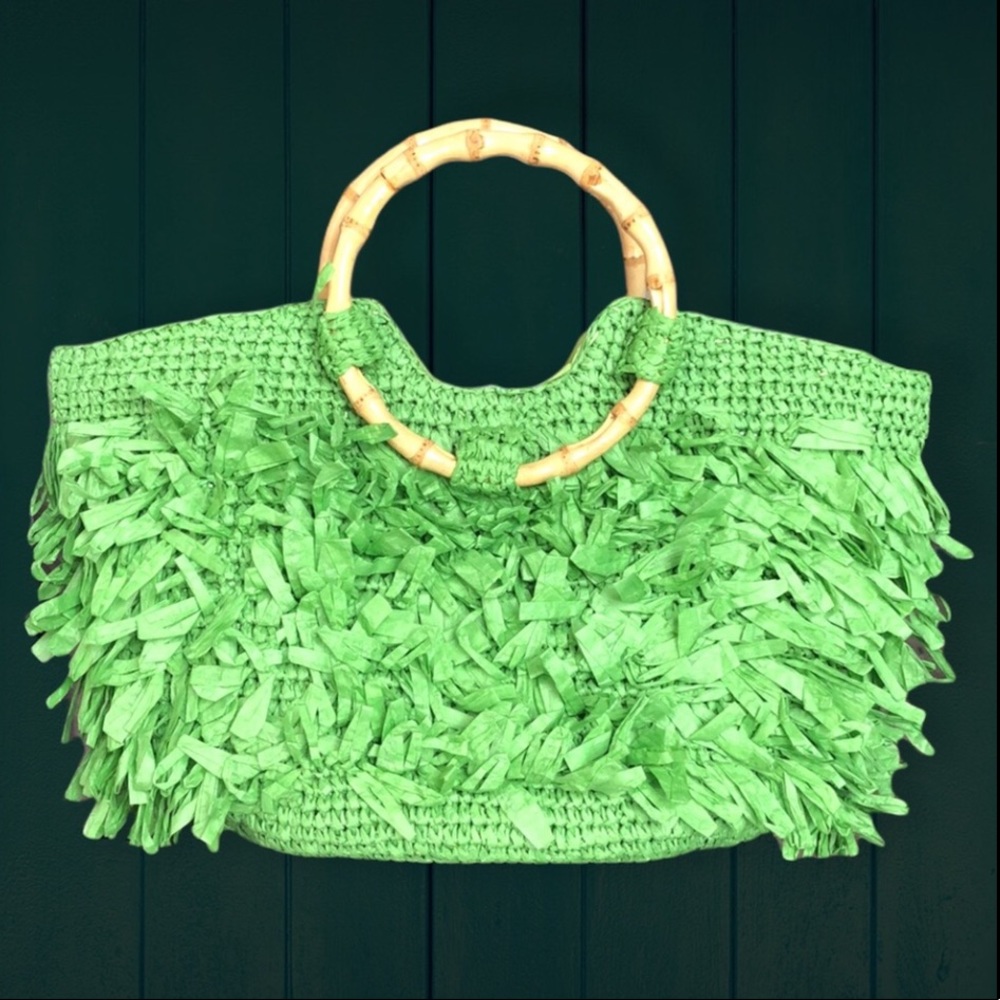 Straw Studios Green Resort Boho Vacation Beach Yacht Tote